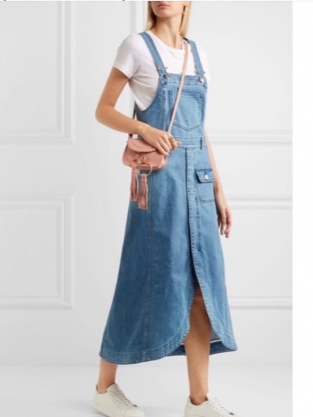 EUC See By Chloe Blue Denim Washed Overall Dress Indigo Size 2